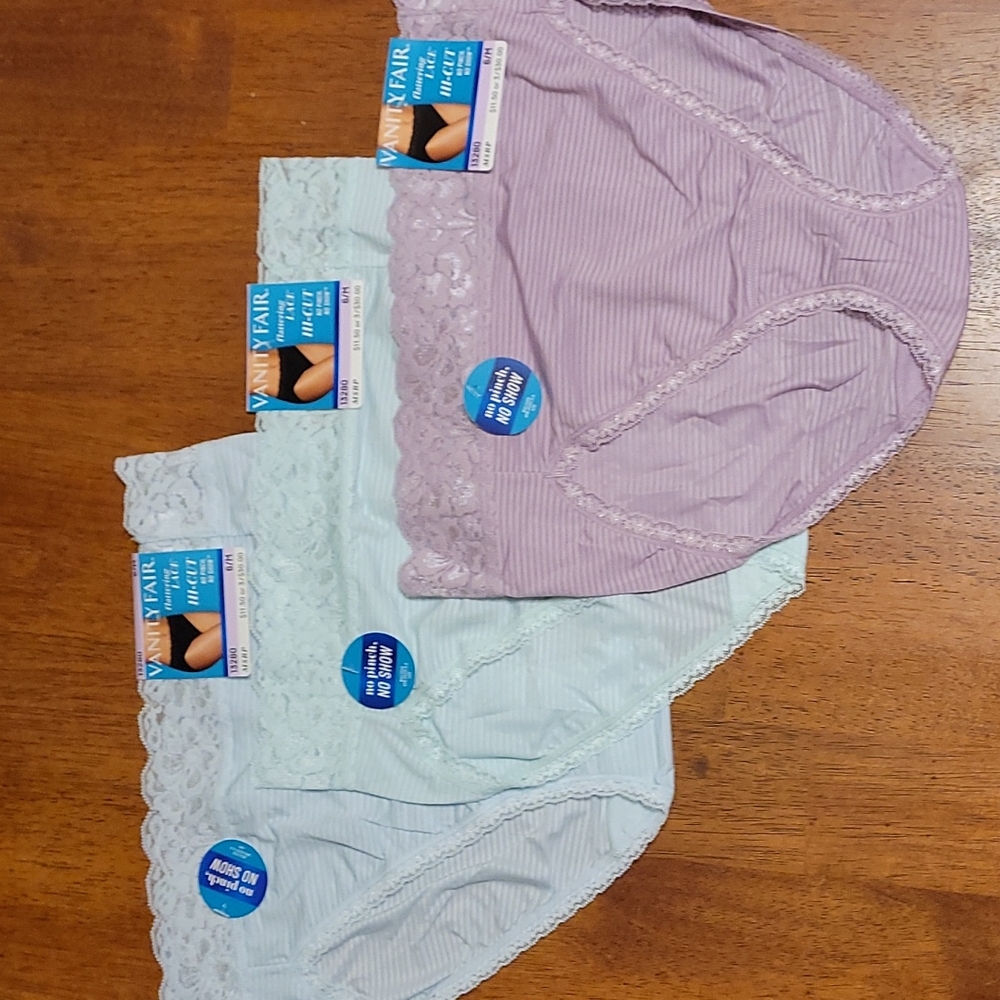 3 pair of Vanity Fair Lace Hi-Cut Panties size 6/M
